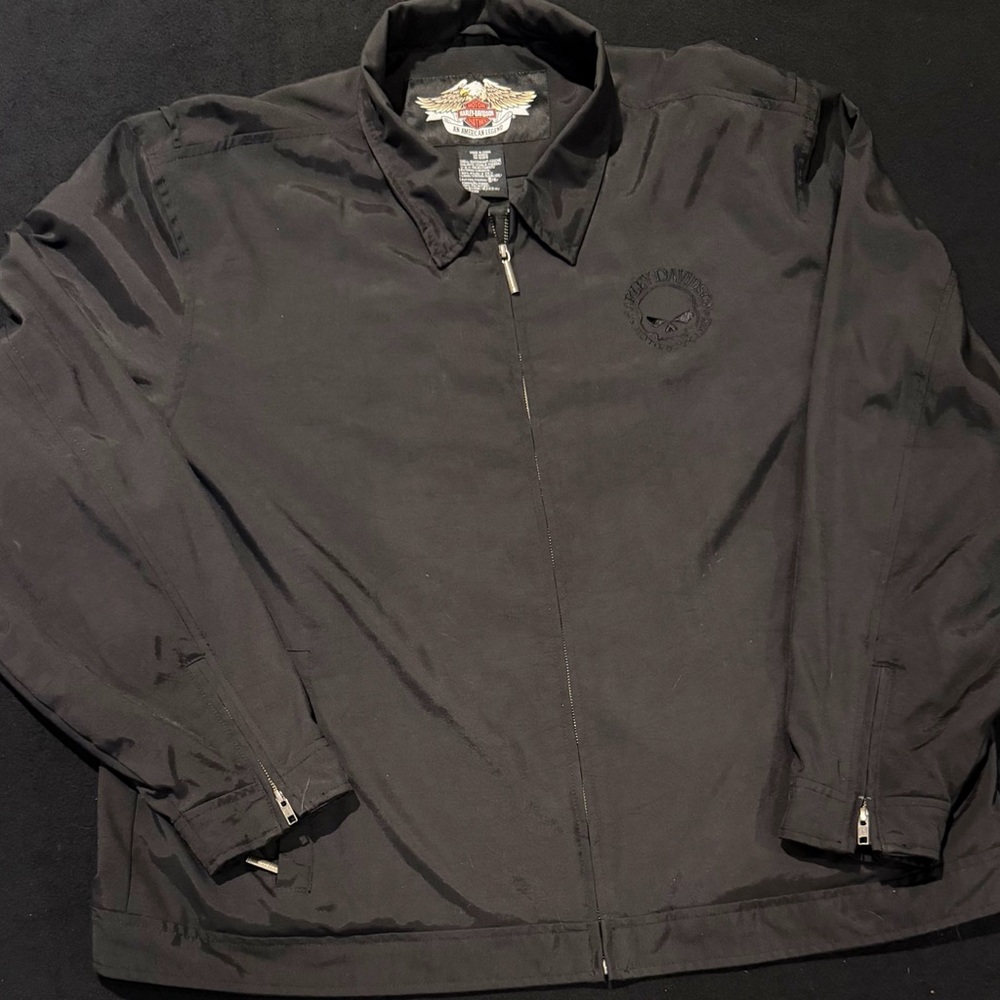 Harley Davidson Black Willie G Skull Soft Shell Nylon Lightweight Riding Jacket